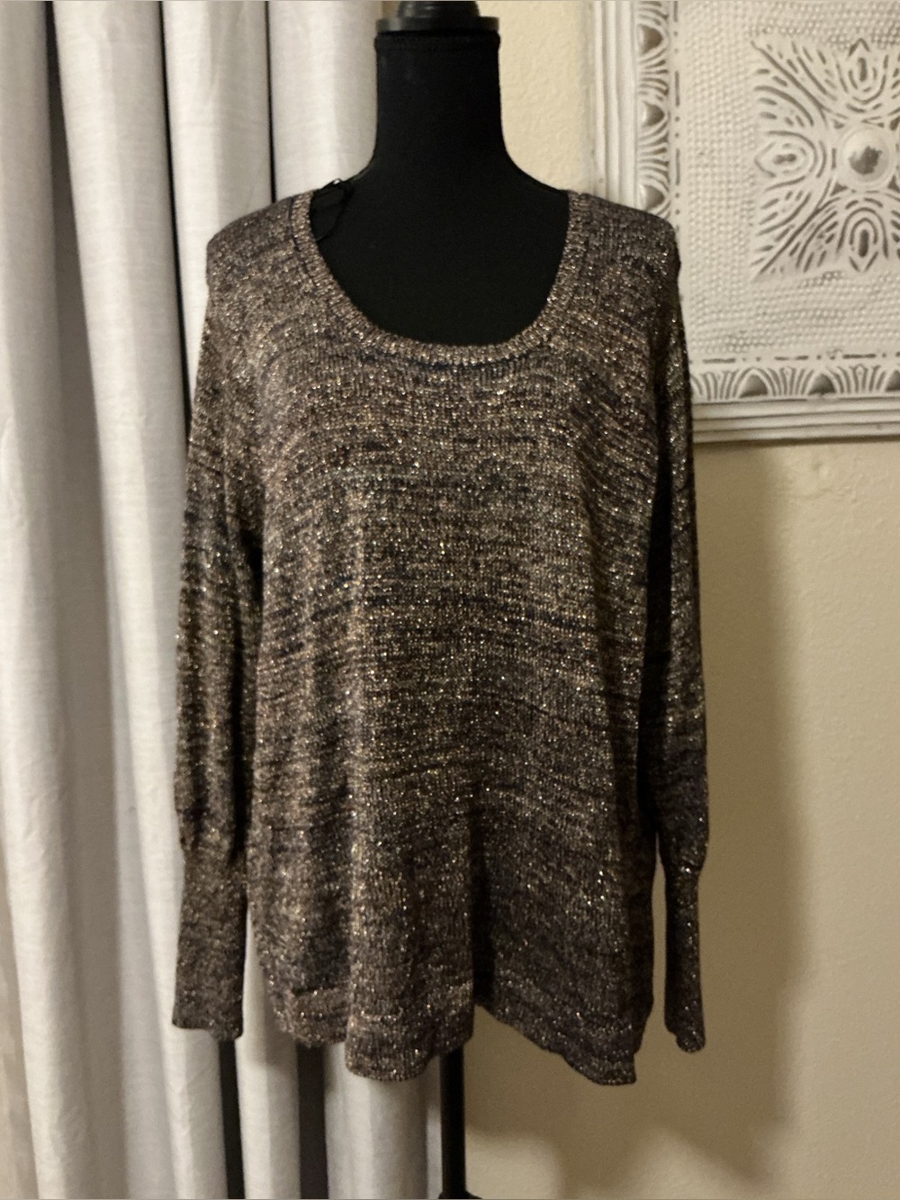 Cyrus Sweater Metallic Tunic Hi /Low Knit Pullover